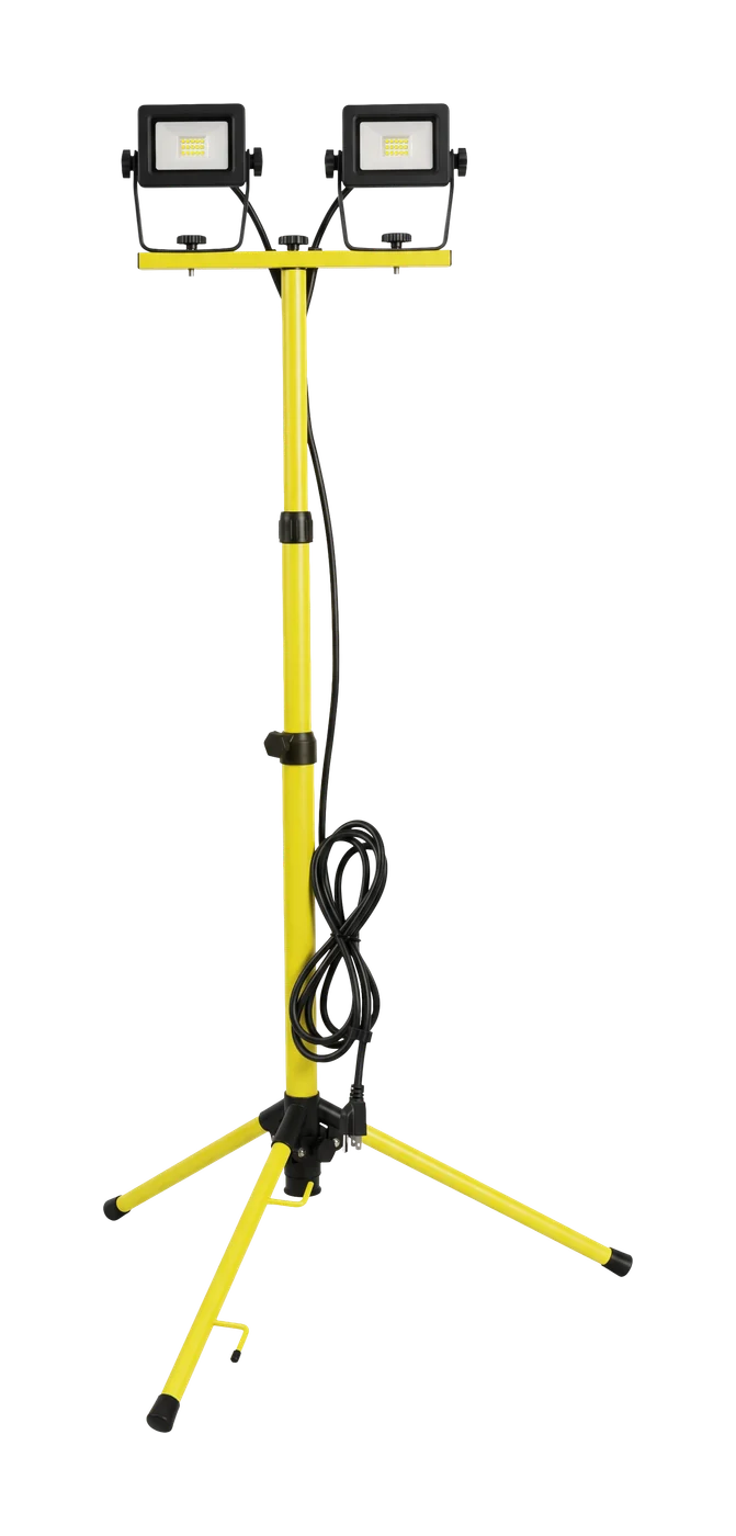 Zone 2,400 lumen LED tripod work light — Dual-head LED work light on a yellow tripod