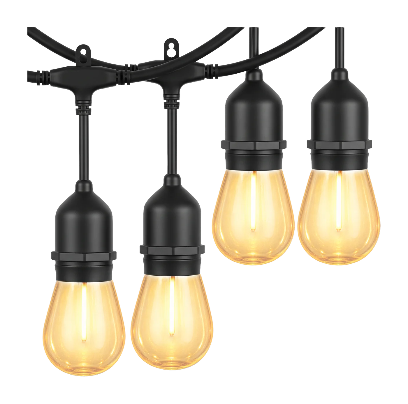 Zone 24 ft 12-light warm white LED café string light — Black-cord café string light with twelve warm white bulbs