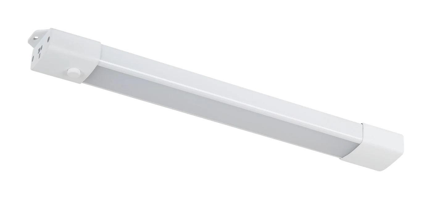 Zone 12 in. under-cabinet light bar — White 12 inch under-cabinet light bar viewed at an angle
