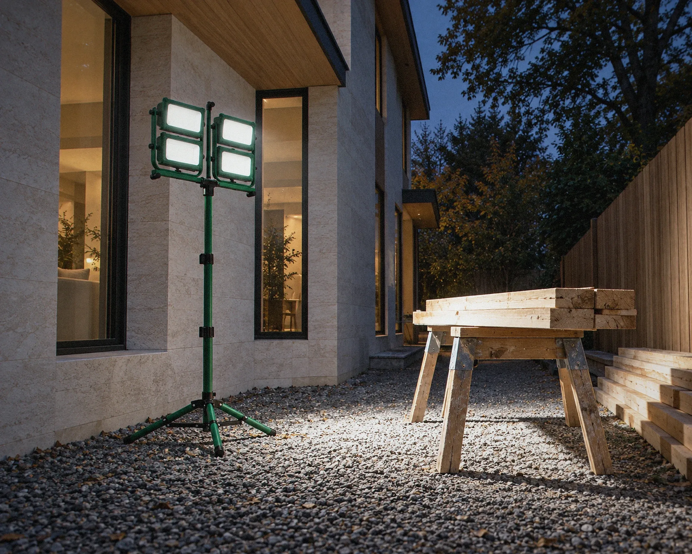 Zone 40,000 lumen LED tripod work light, shown in a typical installation (illustration)